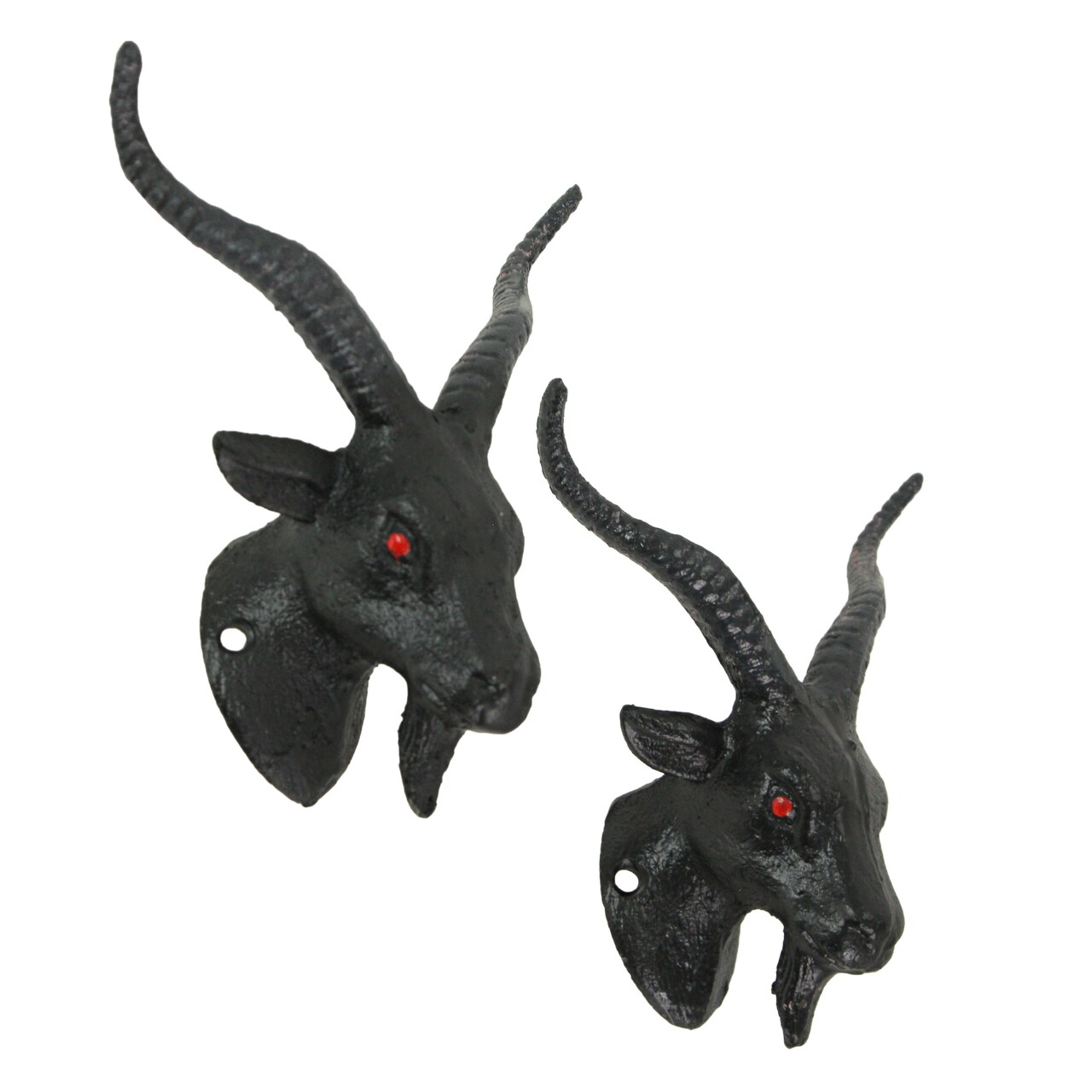 Set of 2 Black Cast Iron Baphomet Wall Hooks - 6 inch Coat and Towel Racks